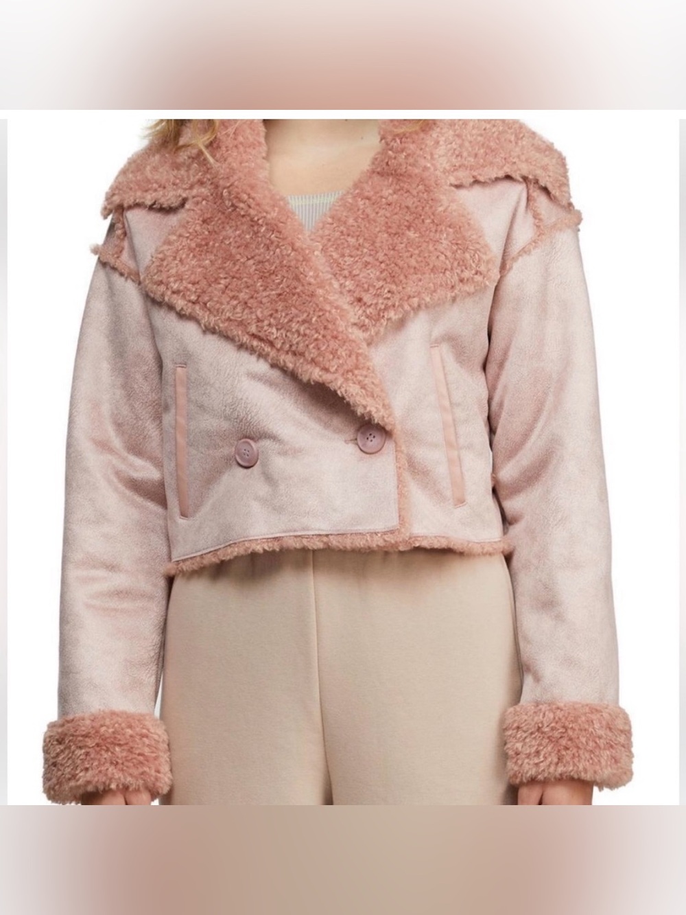 ✨ NVLT Dusty Pink Faux Suede & Shearling Cropped Jacket | Size S 🌸